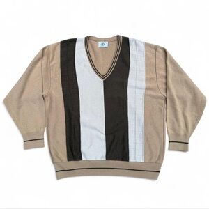 Men's V-Neck Sweater in Beige, Brown, and White